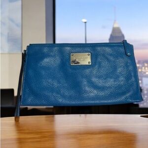 Michael Kors Teal Leather Pouch with Gold Plate Wristlet
